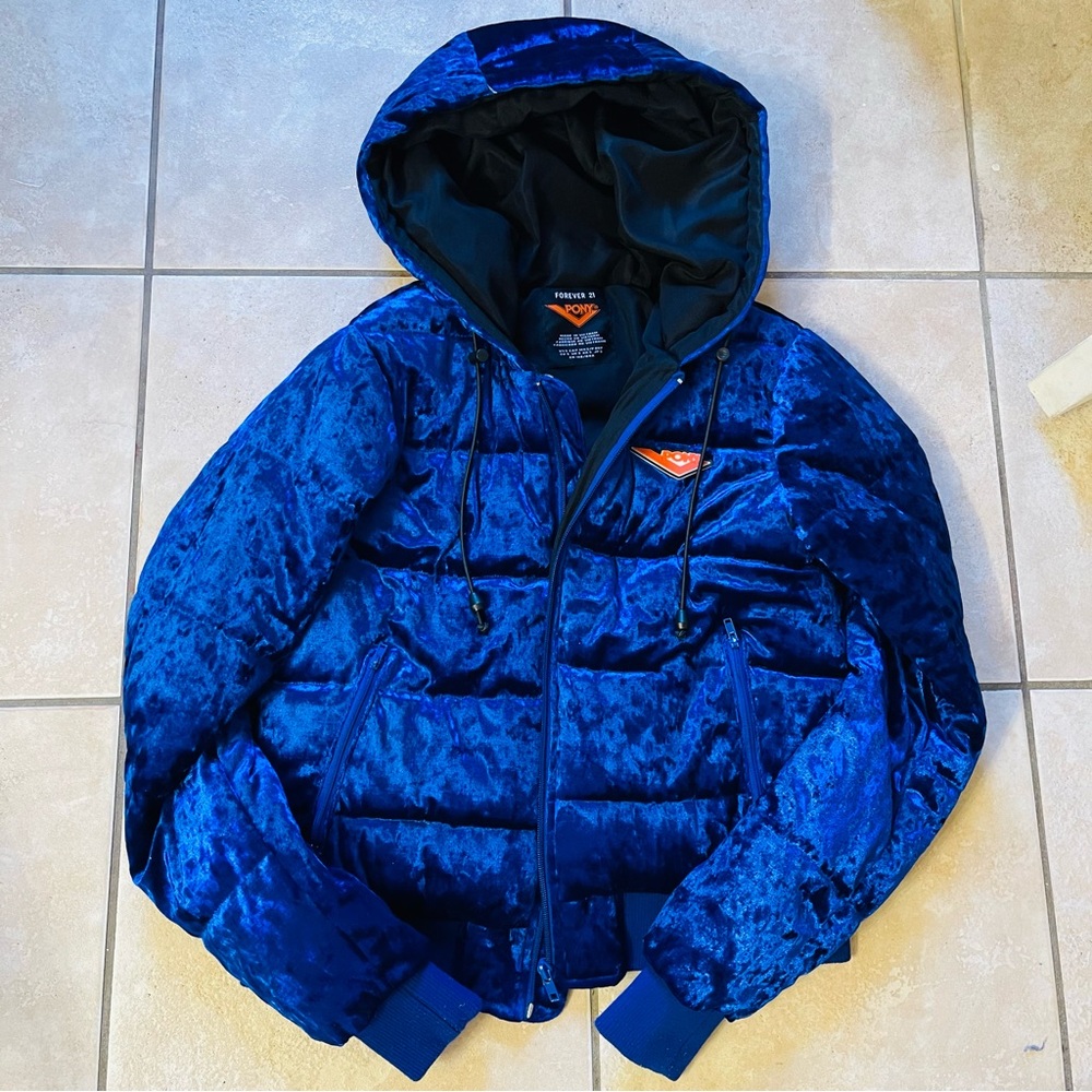 PONY x Forever 21 crushed velvet puffer hoodie